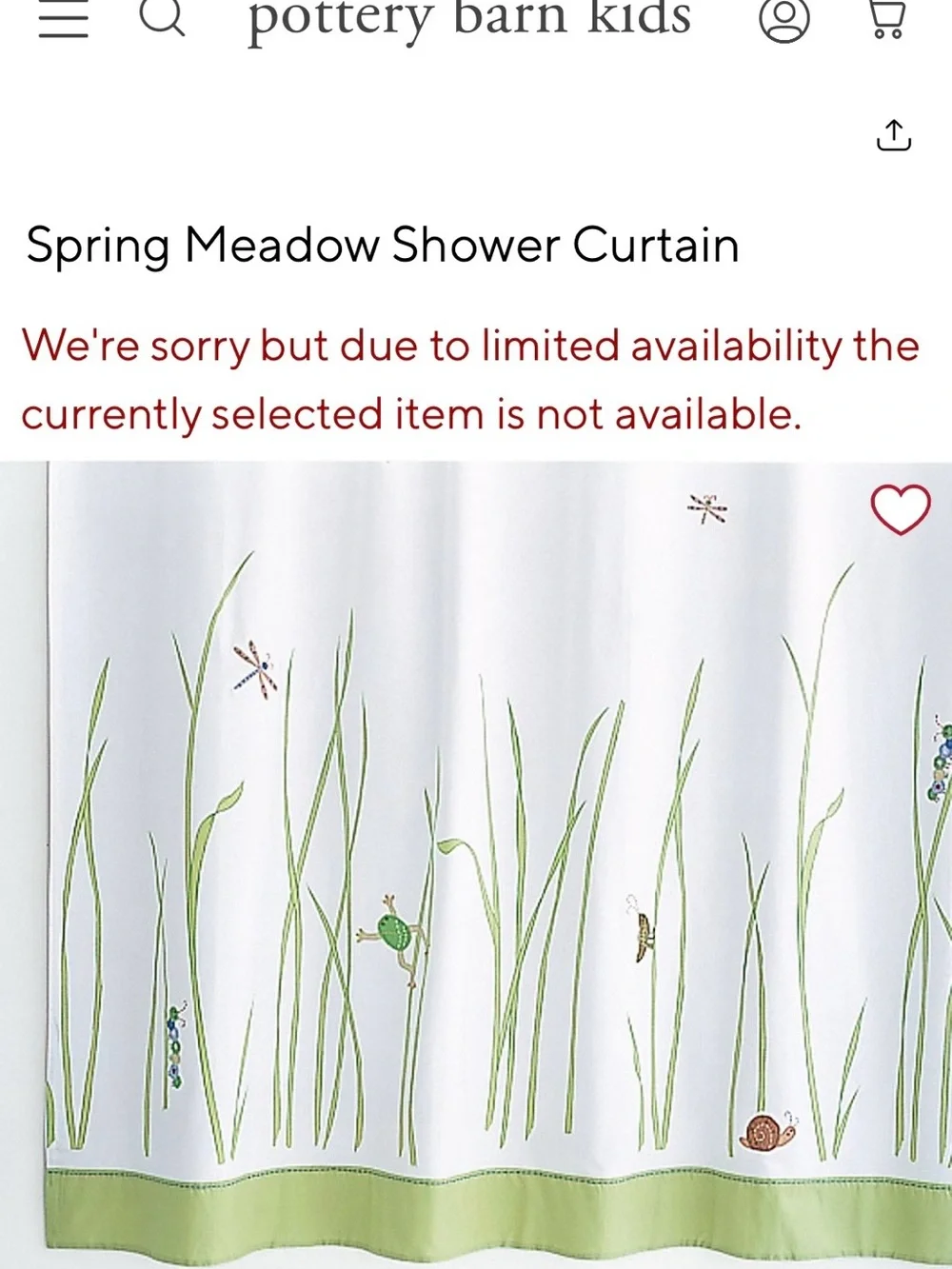 Pottery Barn Kids Spring Meadow Embroidered Shower Curtain Frog 72x72